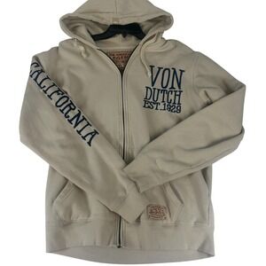 Von Dutch Hoodie Mens Large White Full Zip Fleece California Graphic Sweatshirt